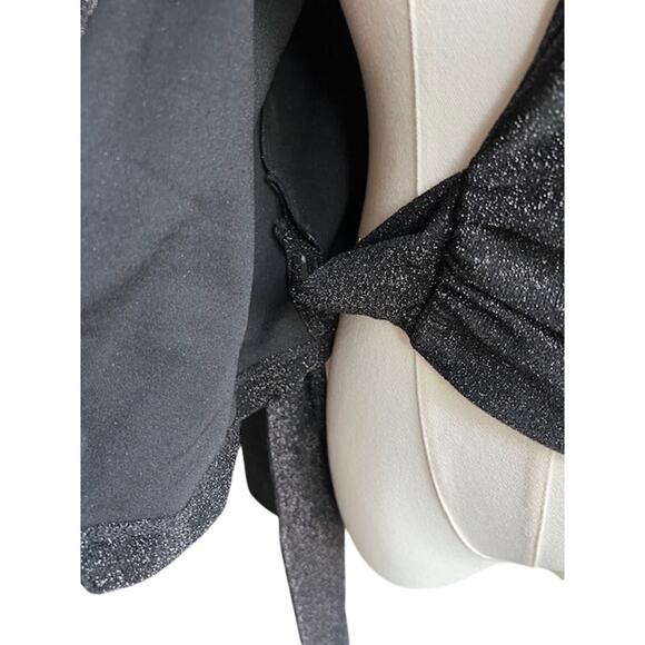 GANNI Black Metallic Stretch Knit Wrap Top, Size 42 (L-XL) - Picture 9 of 9